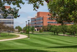 Office buildings in a large campus setting.