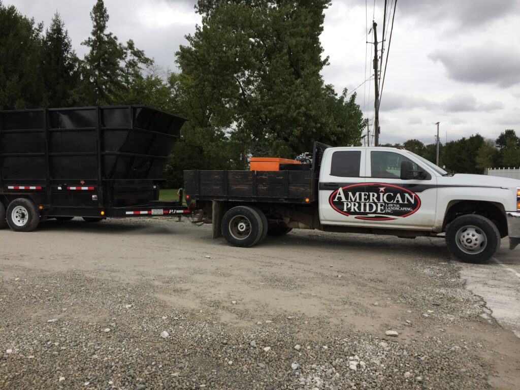 landscaping truck on site of a landscaping job